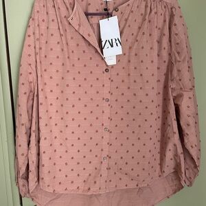 Zara Blush Pink Button Down Shirt 100% Cotton